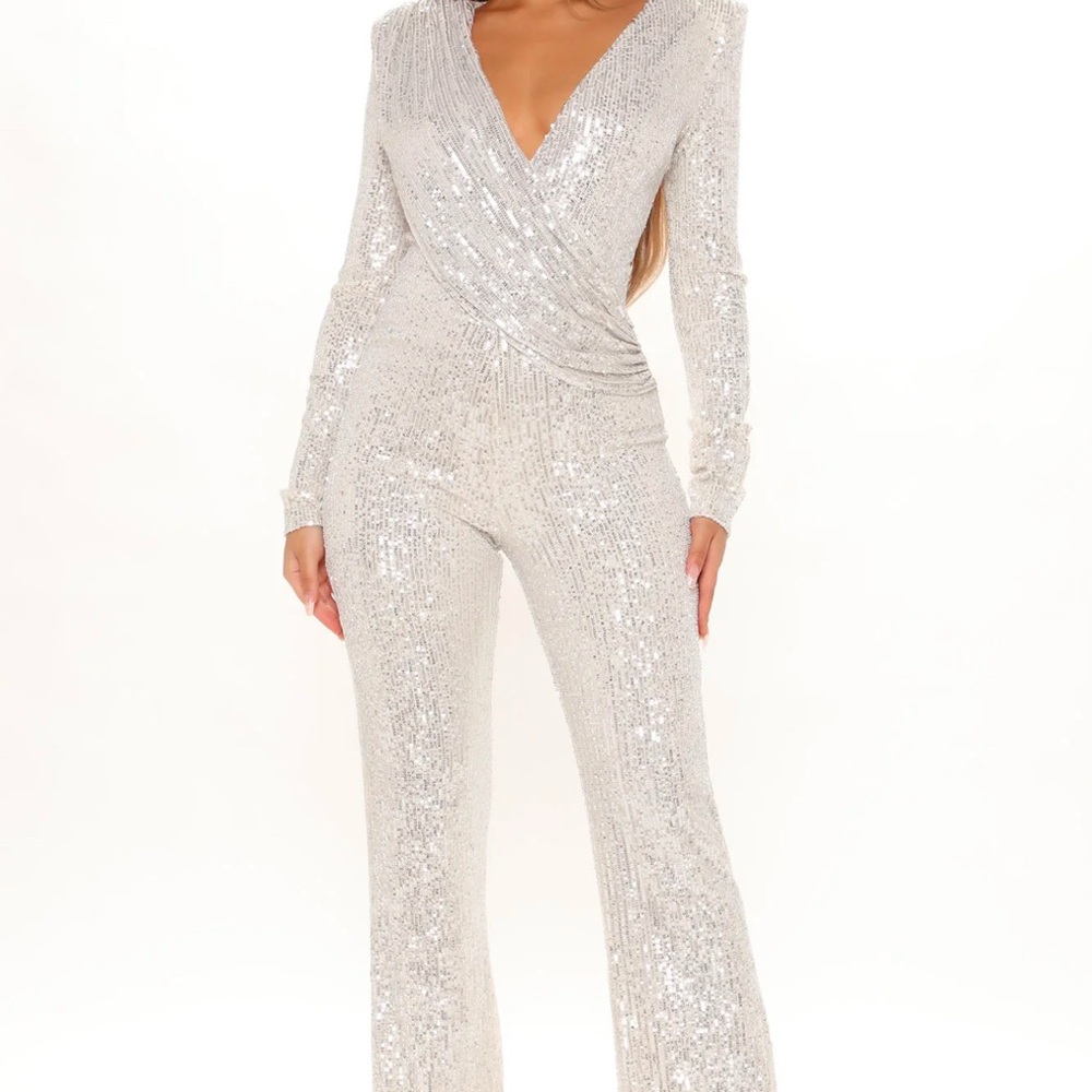 Elegant Silver Sequin Jumpsuit